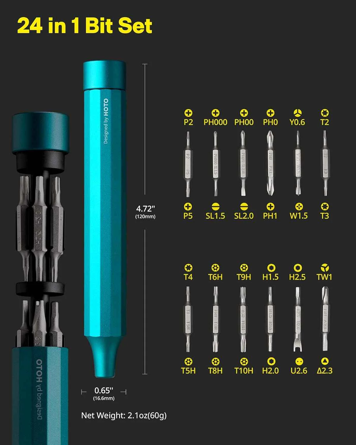 HOTO 24 in 1 Multi Bit Mini Screwdriver Set Magnetic, Manual Precision Screwdriver Set, EDC Pen Screwdriver for Eyeglasses, Electronics, Watches, Phones, Laptops, Cameras(QWLSD004) - Image 4