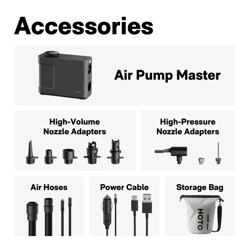 HOTO Air Pump Master – Cordless & 12 V Rechargeable Tire & Inflatable Pump, Up to 150 PSI/350 L min, 9 Smart Modes for Car, Bike, Kayak & Home Use(HOE0007GL / QWCQB002) - Image 8