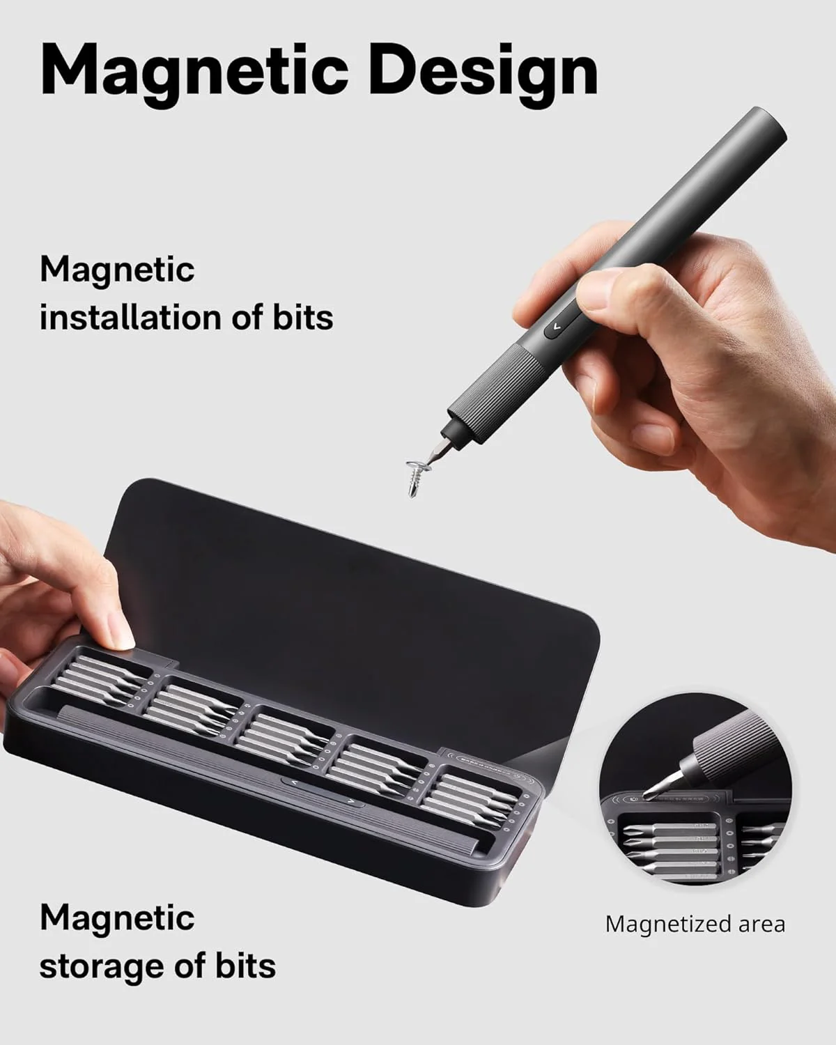 HOTO Electric Precision Screwdriver Set | 170 RPM Cordless Driver, 25 S2-Steel Bits, USB-C Recharge, Magnetic Case | Ideal for Phones, Laptops, Gadgets & DIY Repair (HTE0010GL / QWLSD010) - Image 9