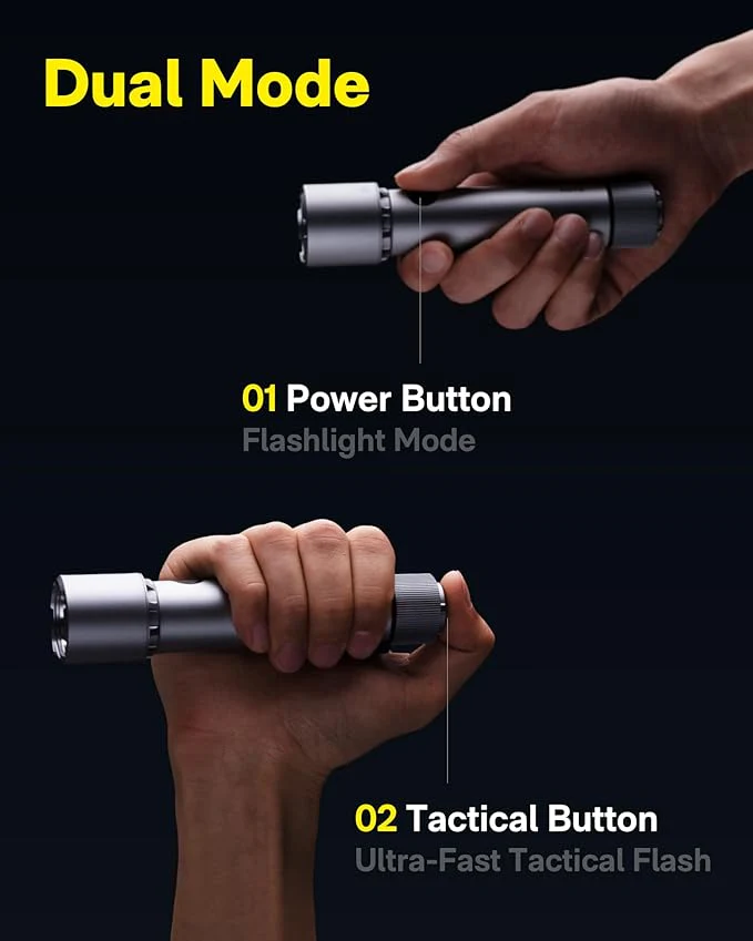 HOTO LED Flashlight High Lumens, Rechargeable Tactical Flashlight Super Bright, IP68 Waterproof(HOE0010GL/ QWSDT005) - Image 4